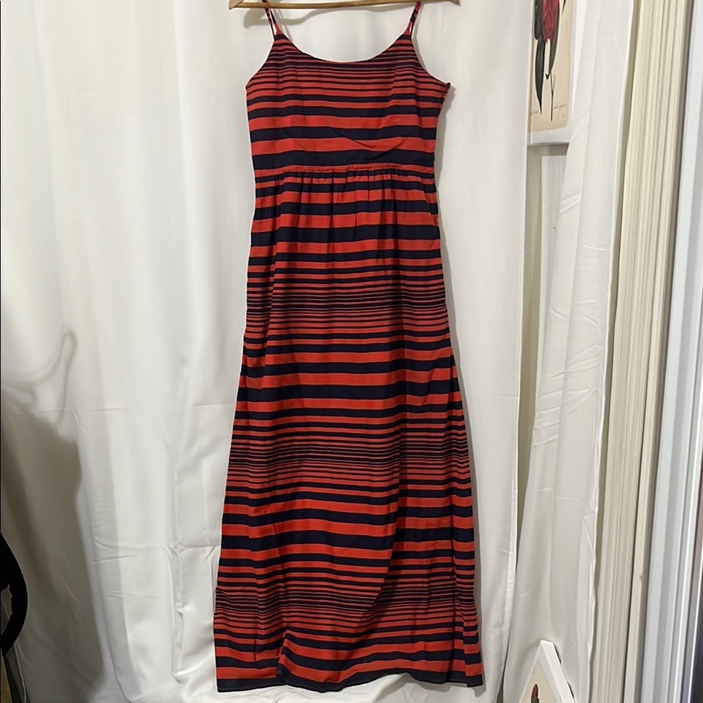 GAP 52% Cotton Spaghetti Strap Red and Navy Maxi Dress a143